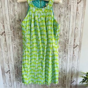 Dizzy Lizzie Charleston Ginger Jar Print Green Blue Shift Dress Preppy Medium